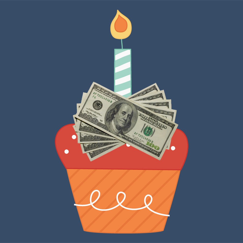 Birthday giveaway cupcake image with cash
