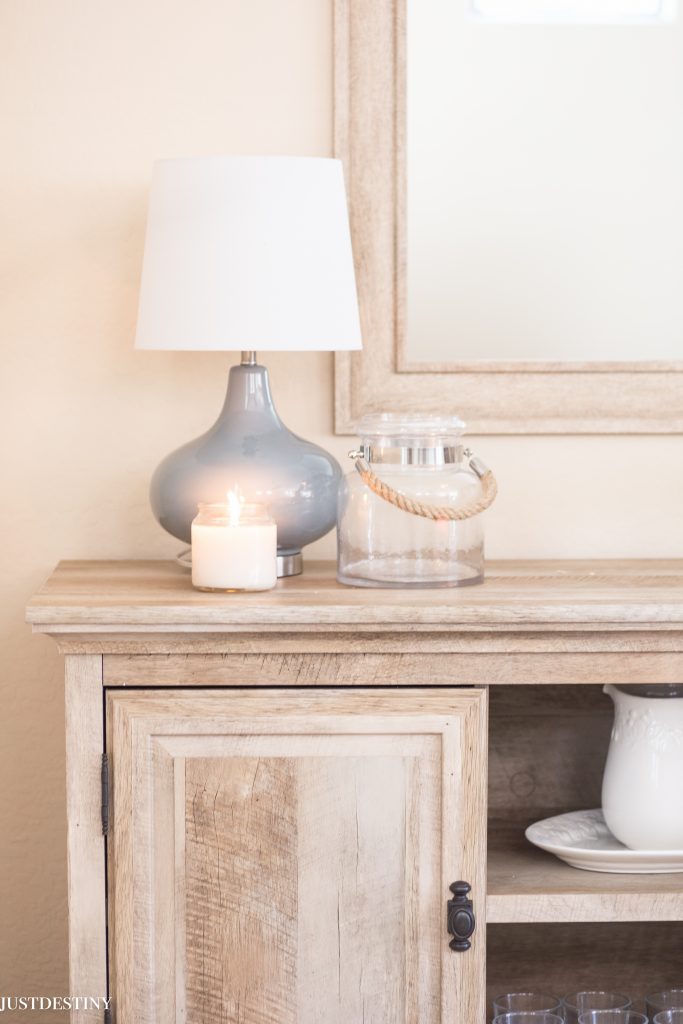 Gray Ceramic Lamp from Better Homes and Garden Walmart. It's sitting on the Crossmill Buffet that's also at Walmart! Find more on Just Destiny Mag
