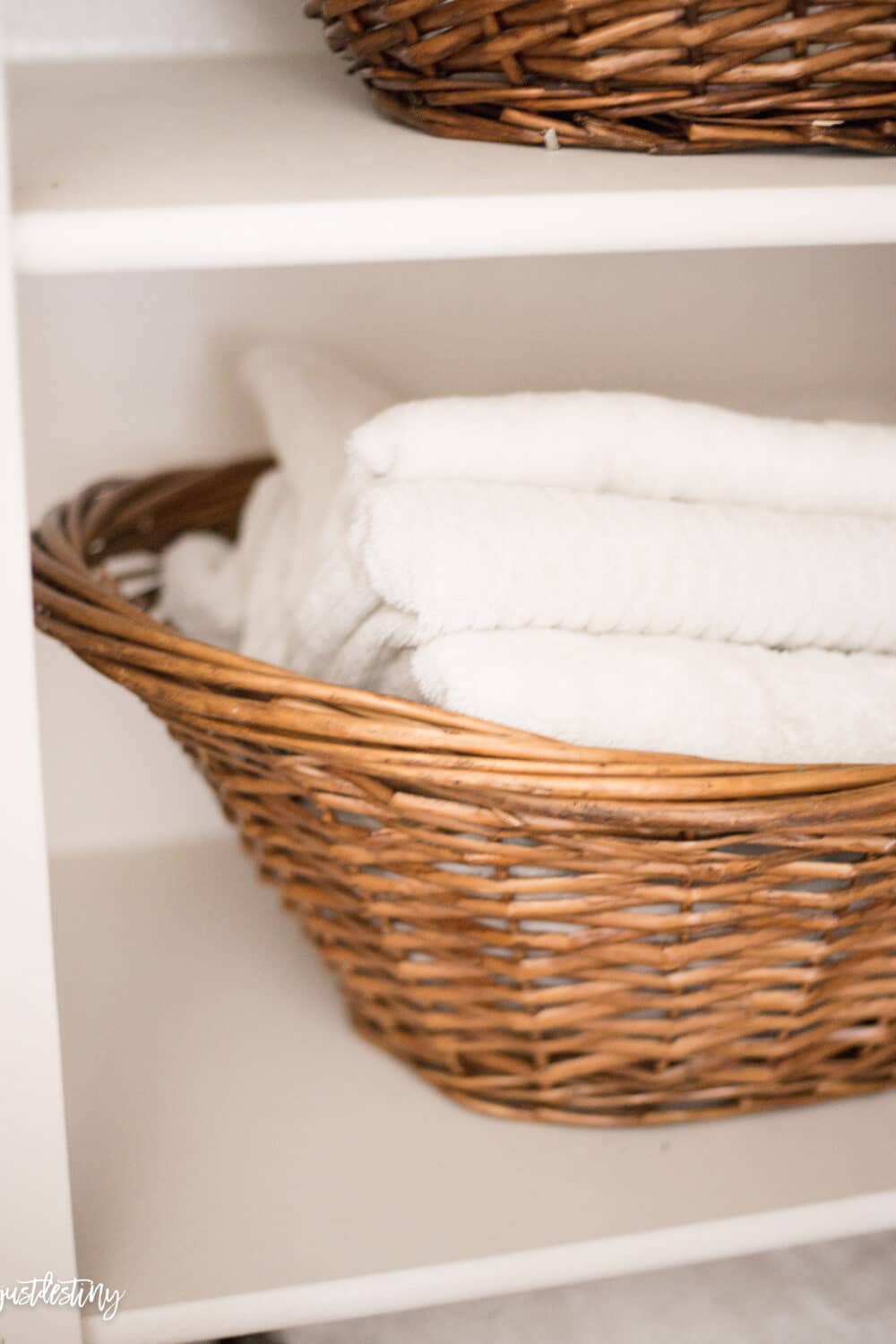 Close up of small linen closet 