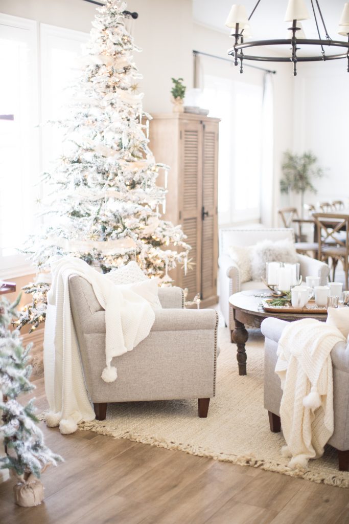 Beautiful Christmas tree decorated in white 