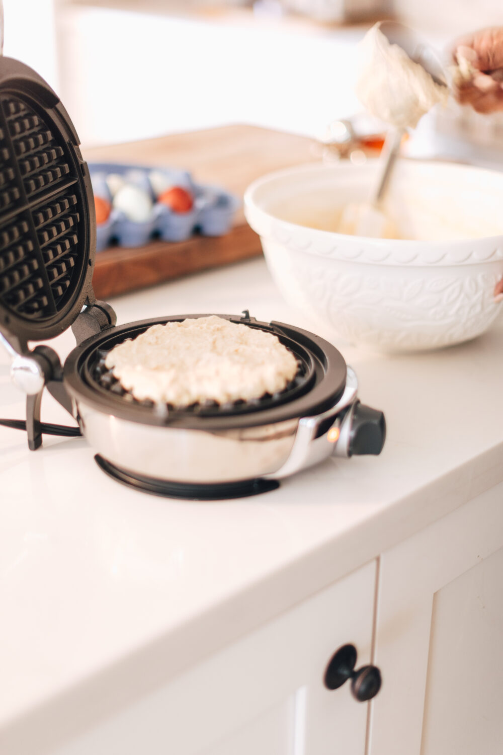 Waffle Maker with batter in it