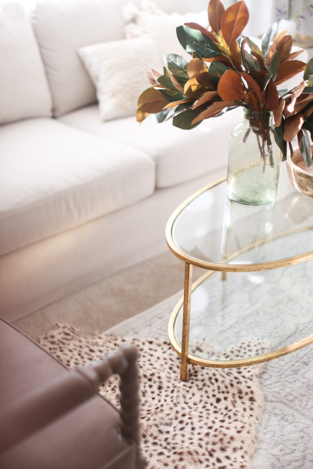 Gold Leaf Coffee Table in a primary bedroom 