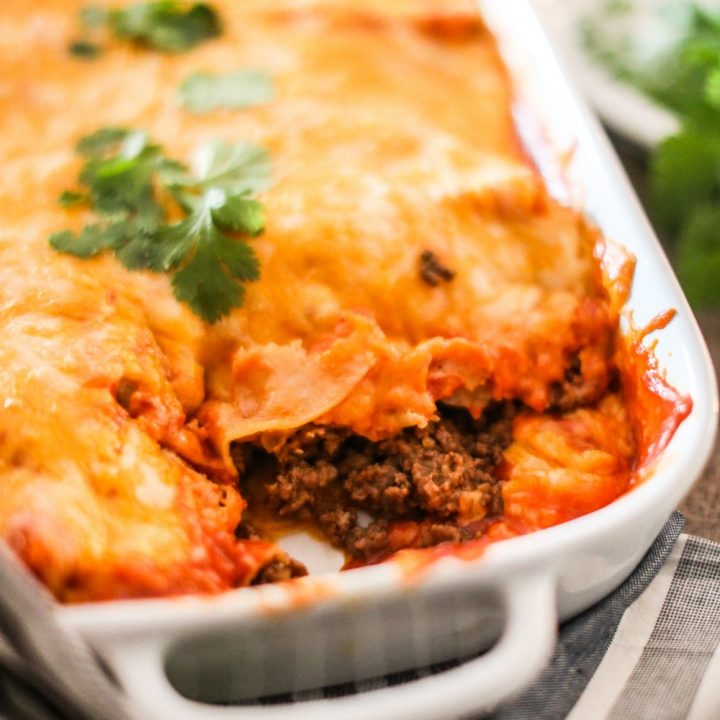 Ground Beef Enchiladas with Macayo's Enchilada Sauce