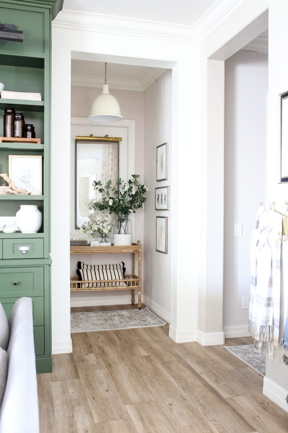 Hallway Decor with pendant and console table 