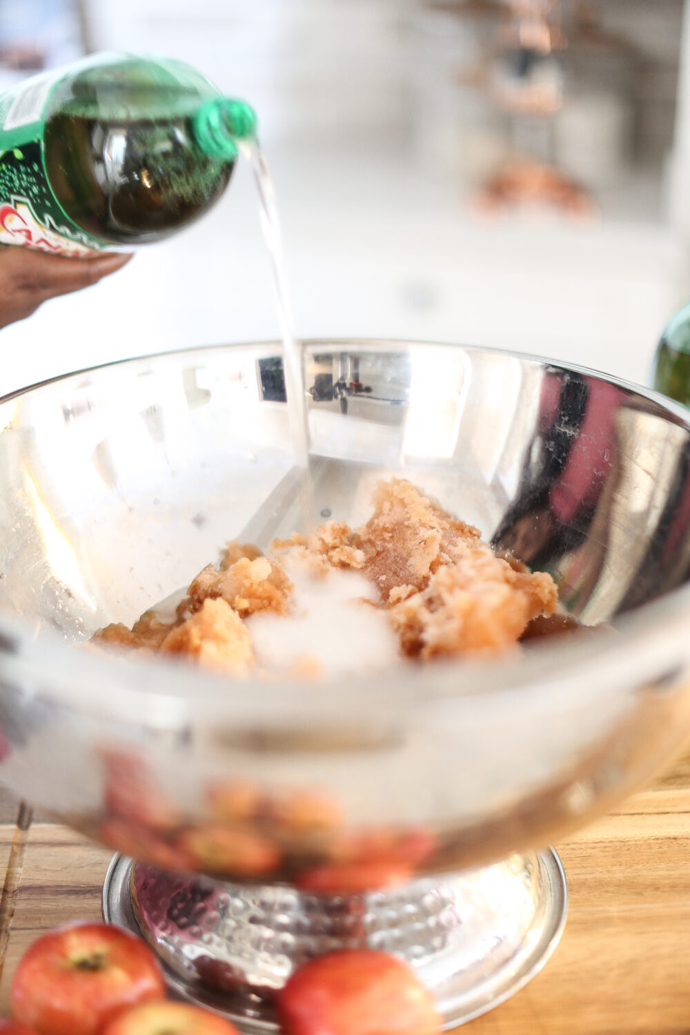Adding gingerale to the Best Thanksgiving Day Punch 