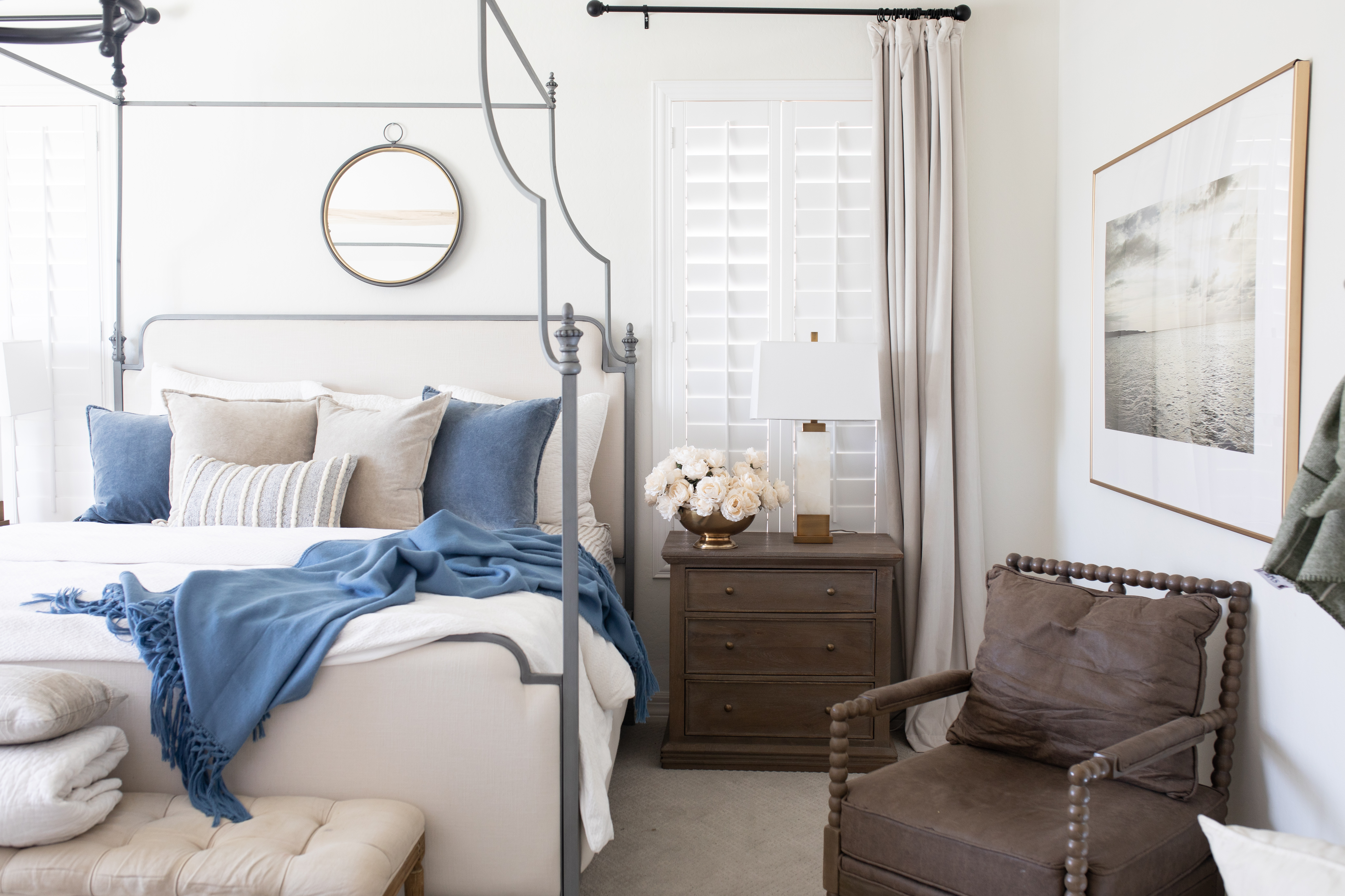 Bedroom with blue and white