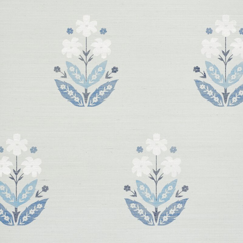 Blue and white wallpaper for living room or bathroom walls.