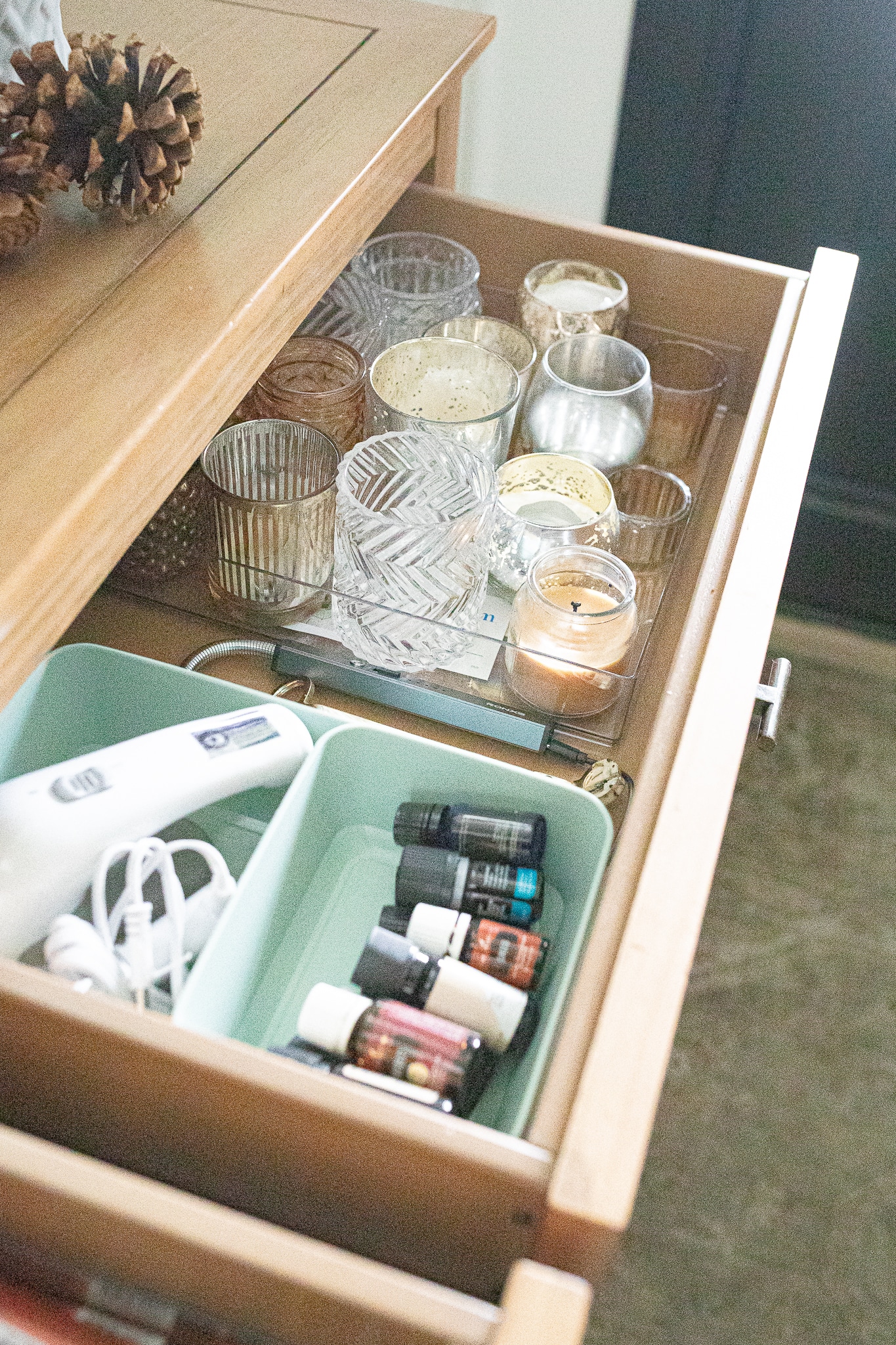 Organizing your candle collection in a drawer 