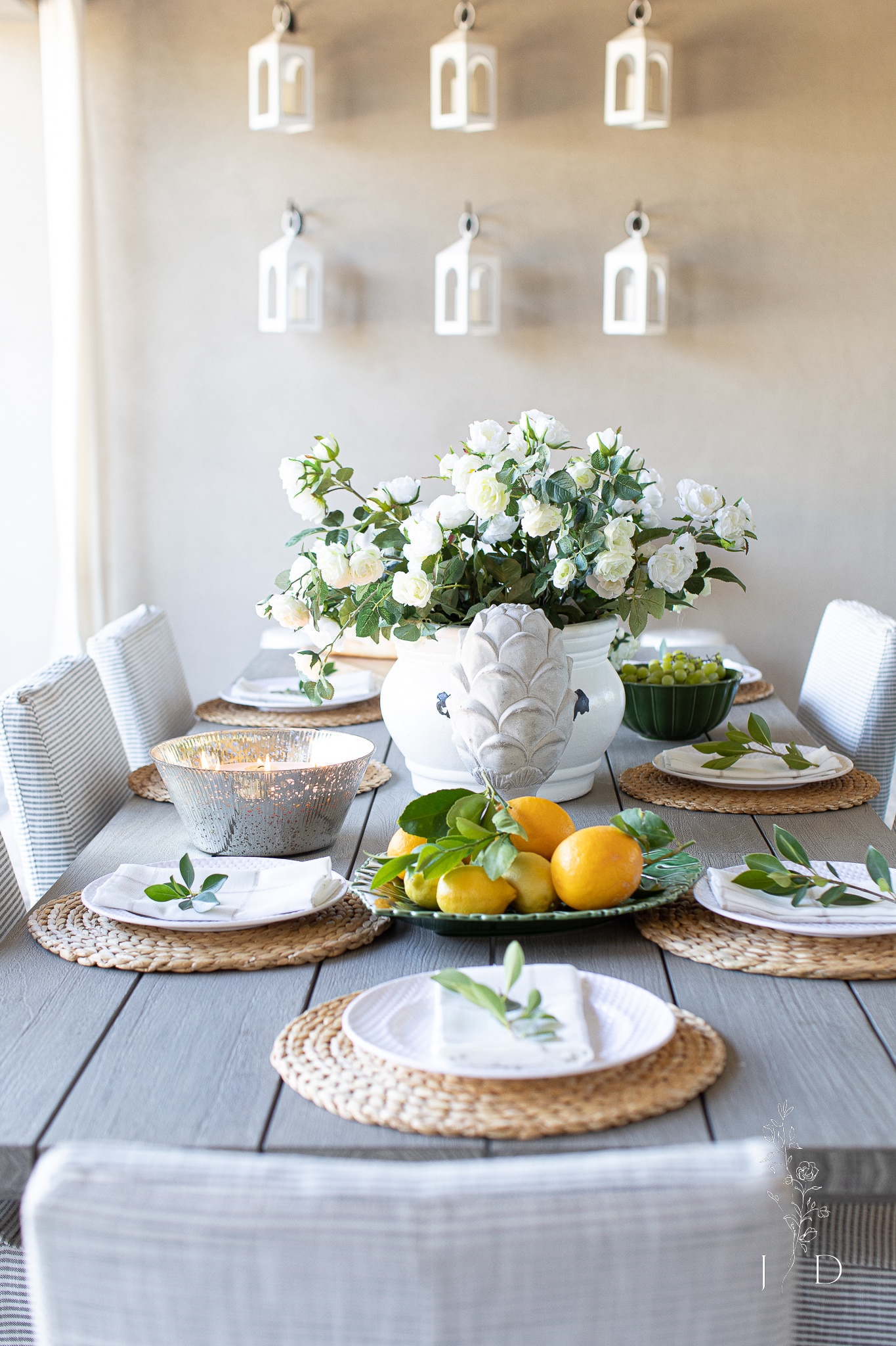 Outdoor table decorated for Spring 