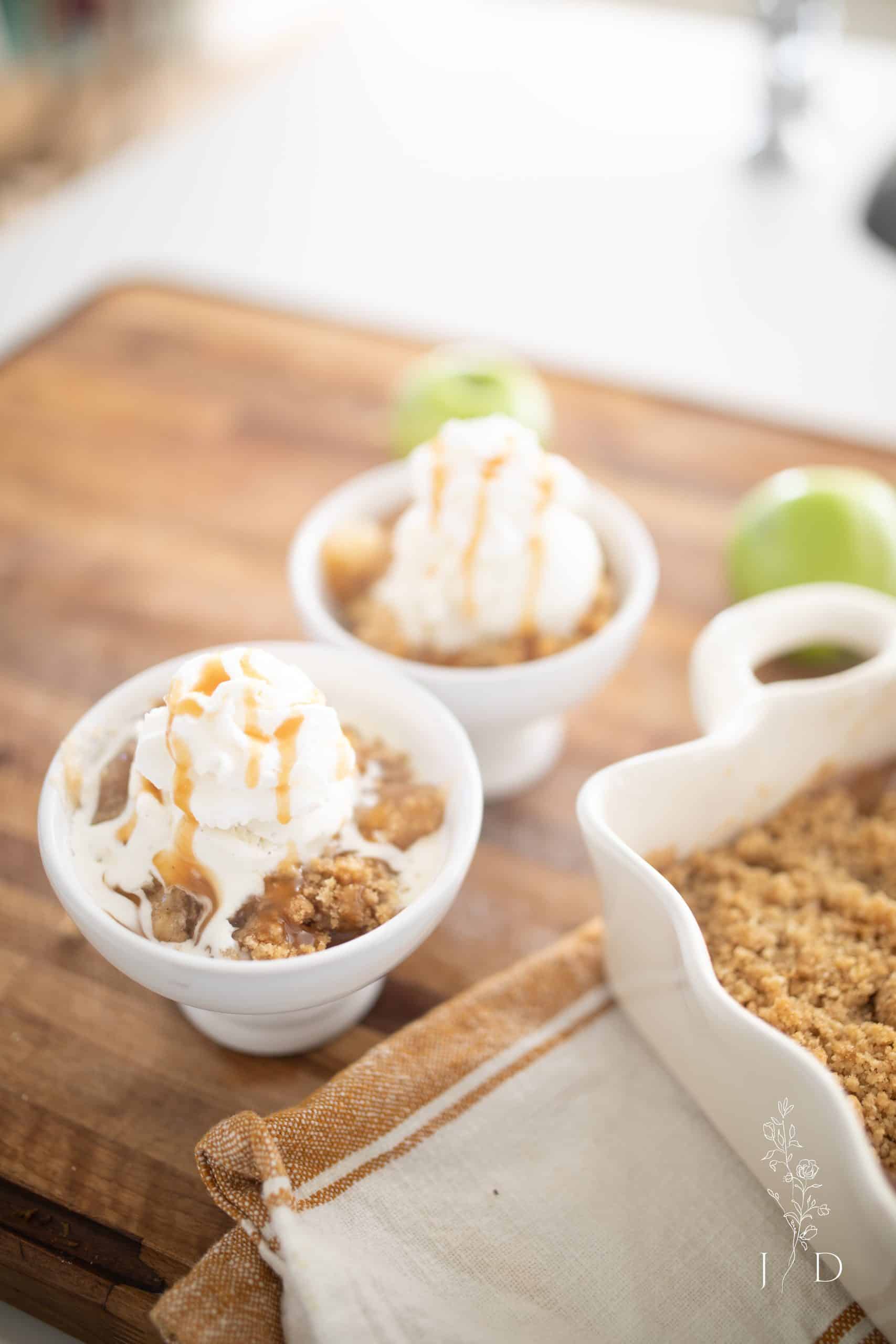 Apple Crisp with out oats in a bowl 