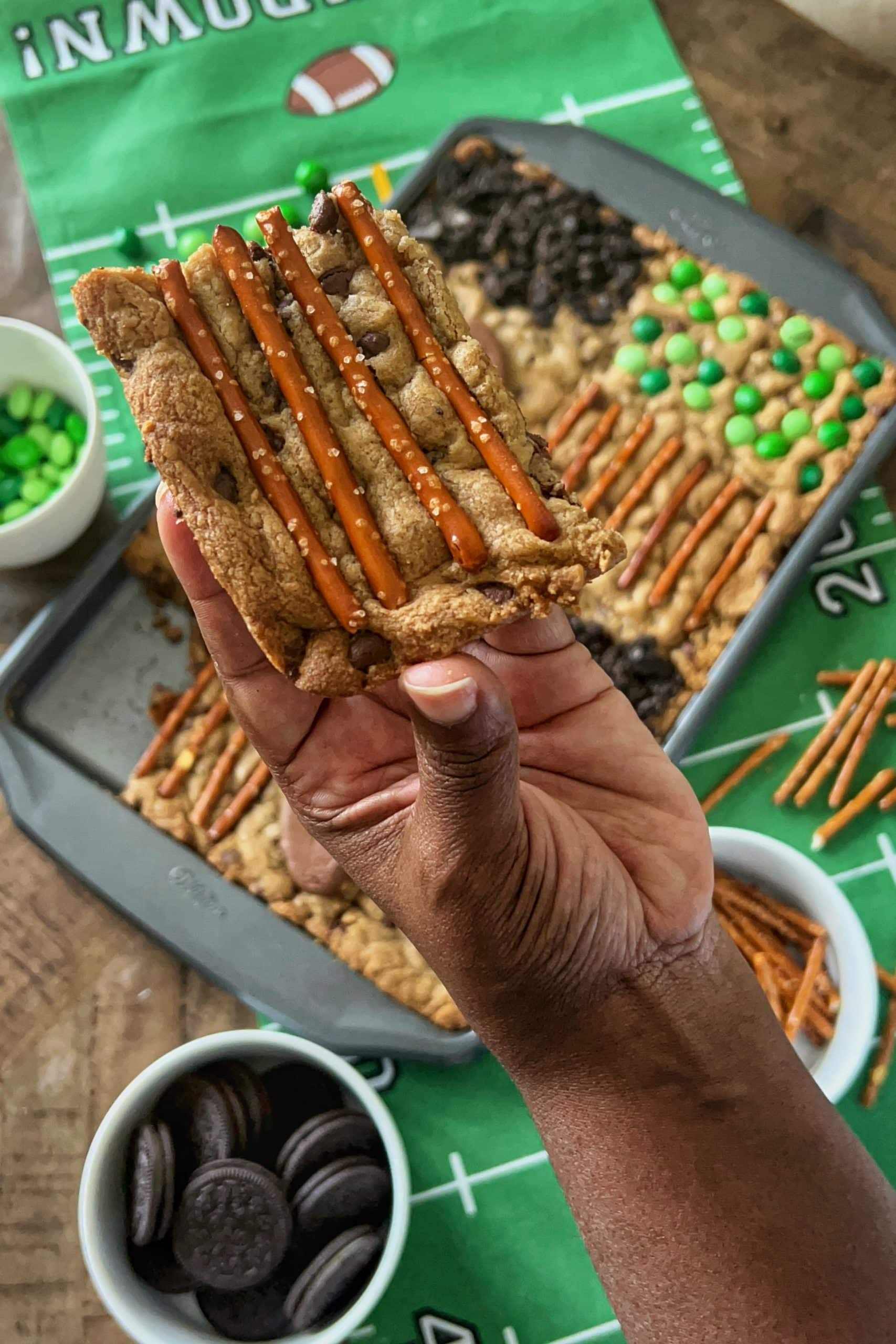 Cookie Bars with toppings and pretzels 