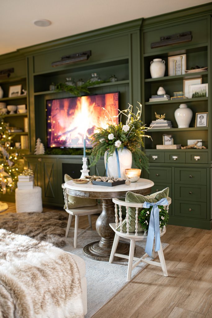 Arhaus table with Christmas Decor 