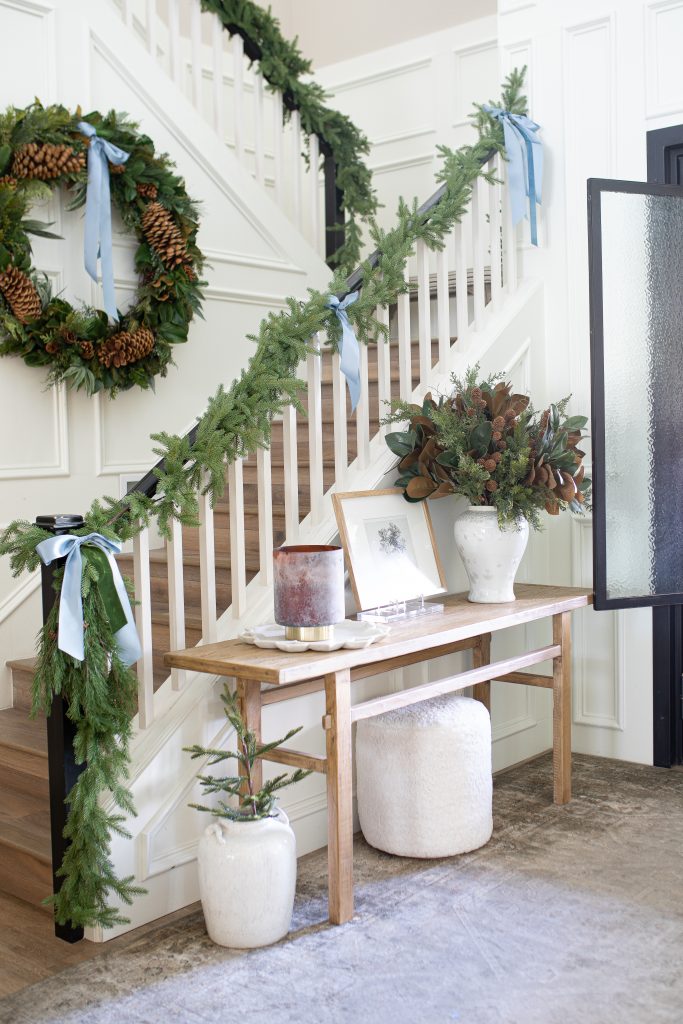 Entryway Christmas Decor from Arhaus with open door 