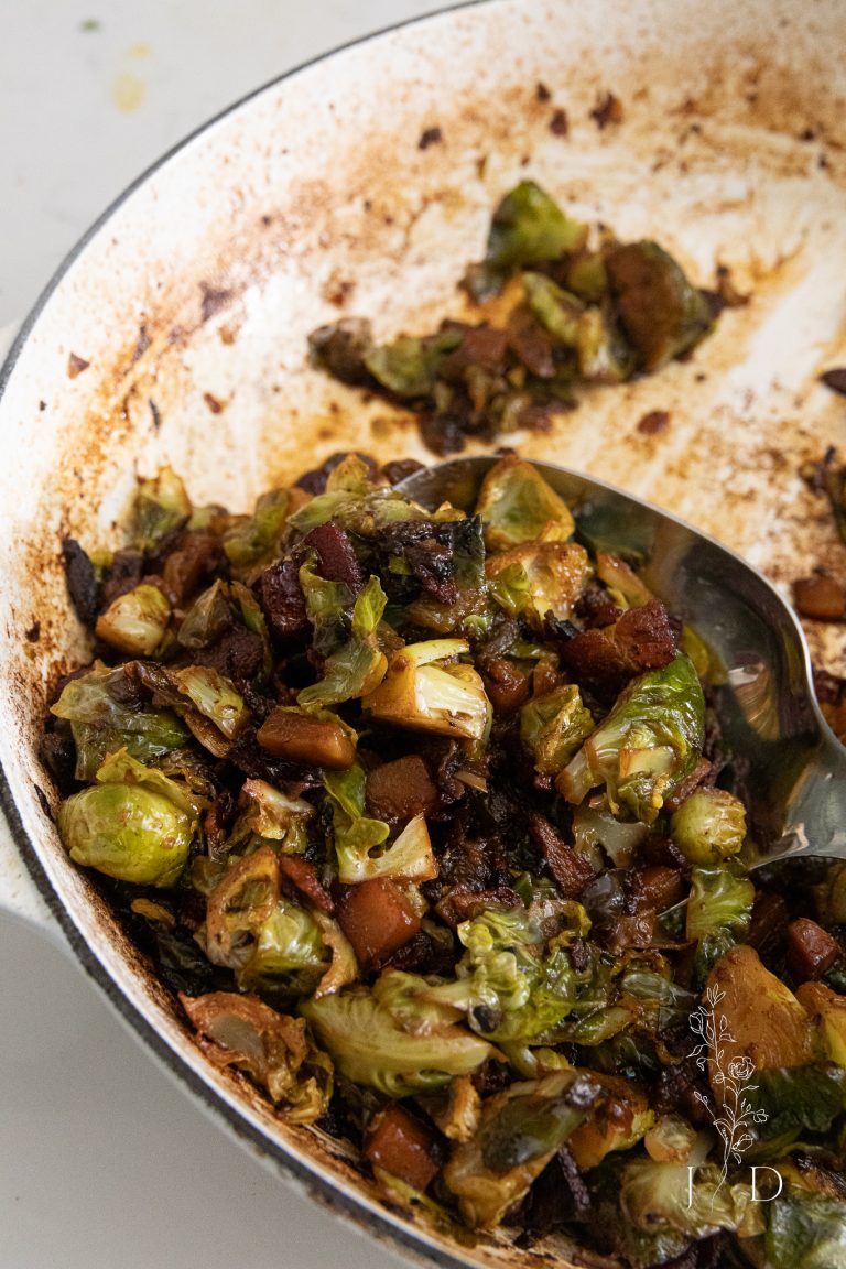 Braised Bacon Brussel Sprouts with Lemon and Thyme