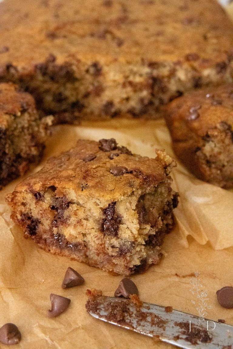 Close up of banana bread with mini chips