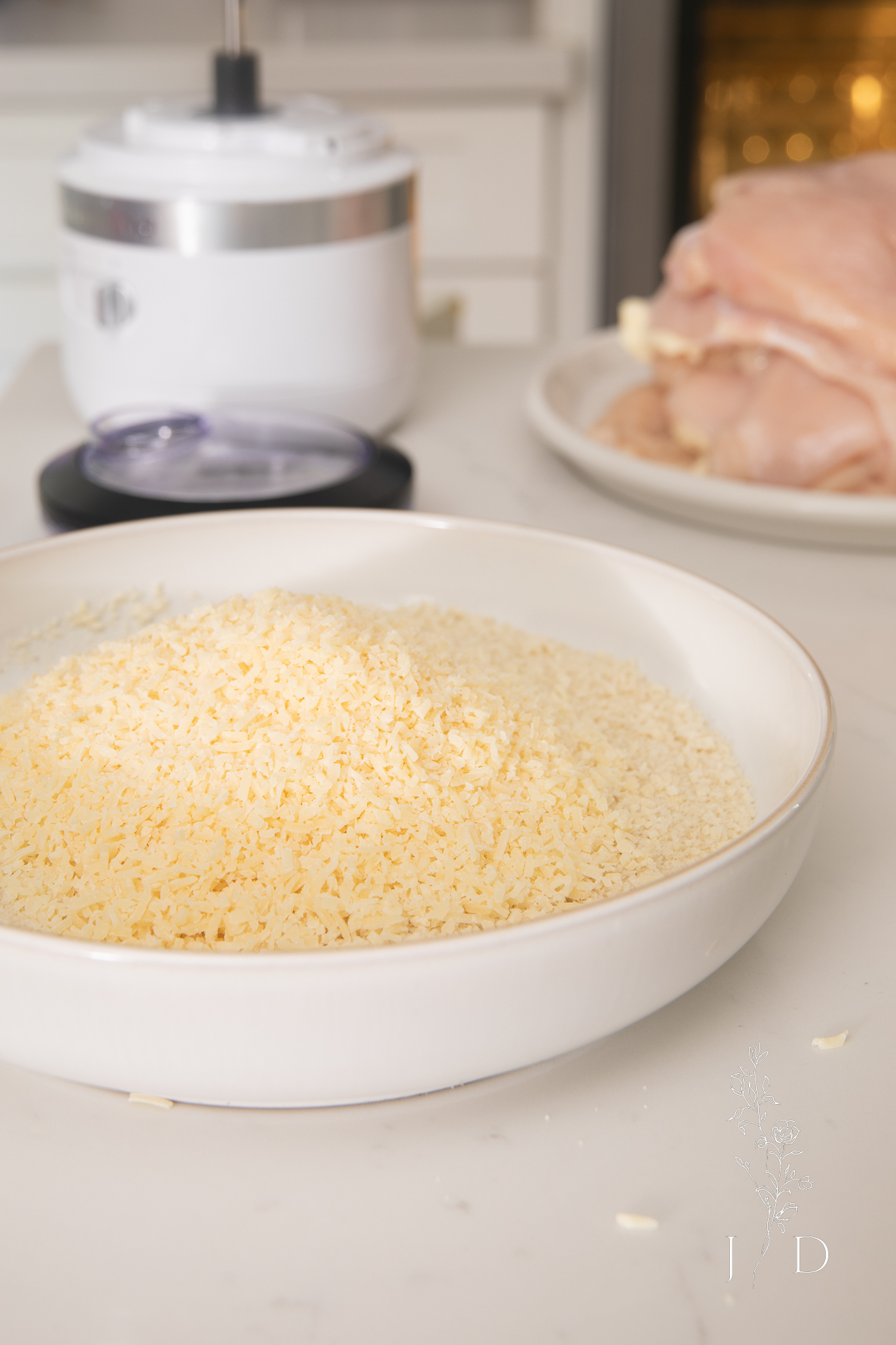 close up of parmesan in a bowl with breadcrumbs 