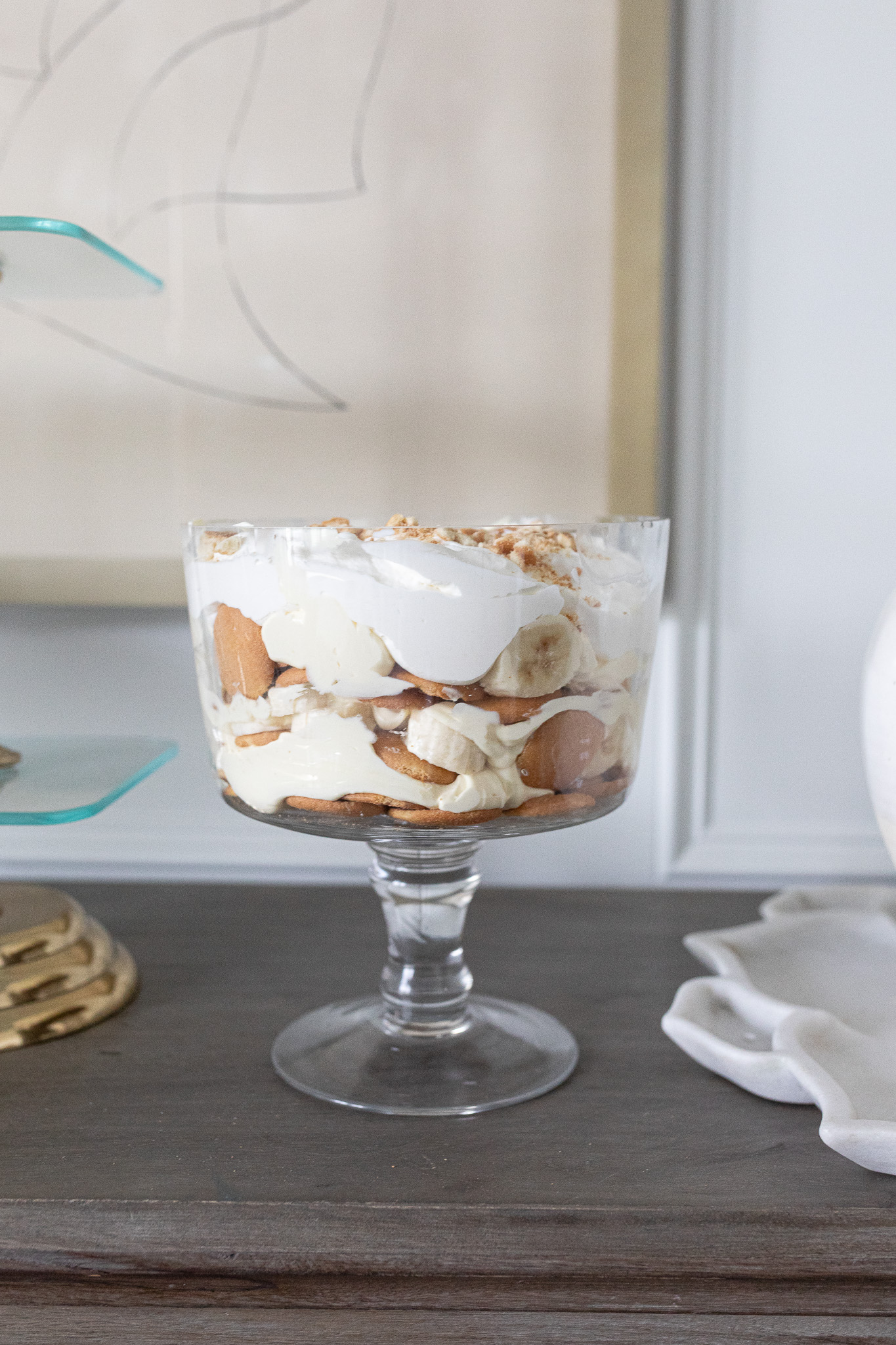 Banana Trifle in the clear dish so you can see the layers. 
