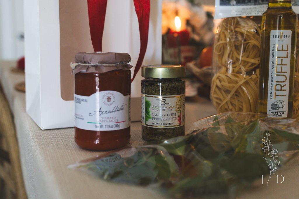 shot of a round up of italian themed gourmet foods 