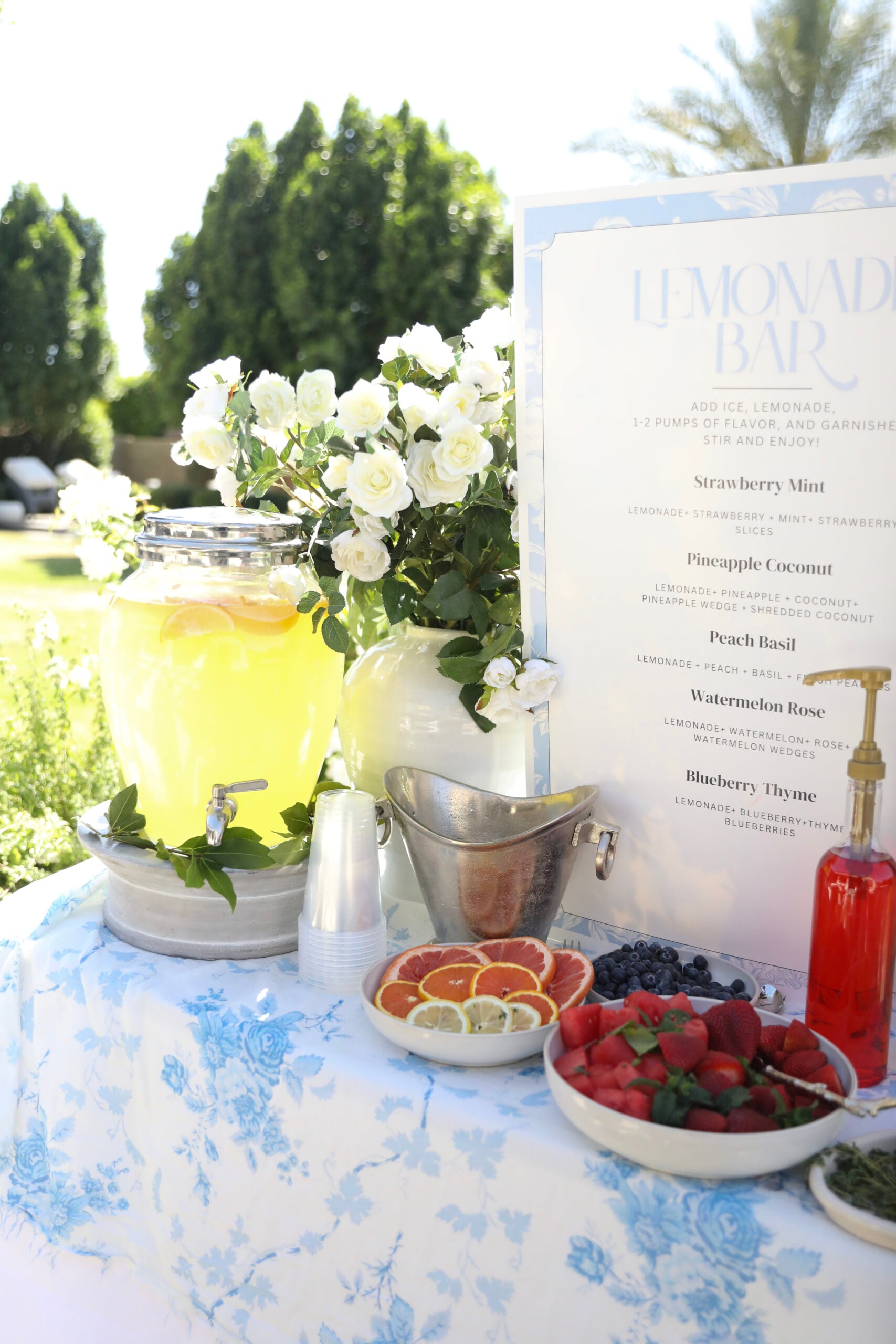 Outdoor Party Bar Set Up with Lemonade